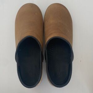 Brown Leather Slip-On Clogs